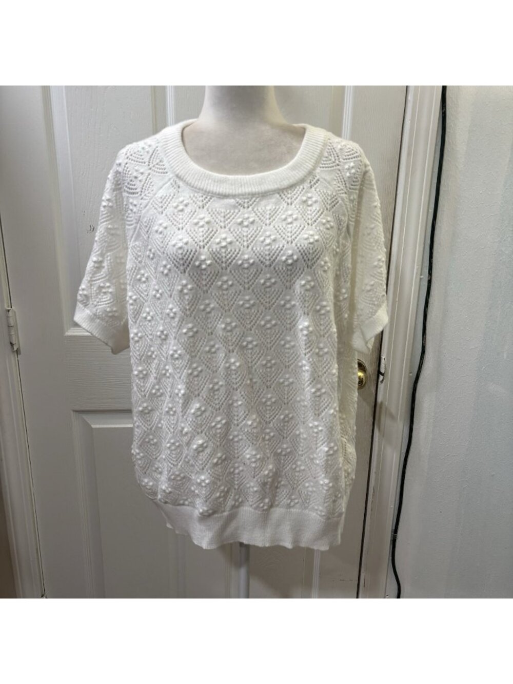 41 Hawthorn Sweater Women XXL White Diamond Textured Knit Short Sleeve Crew top